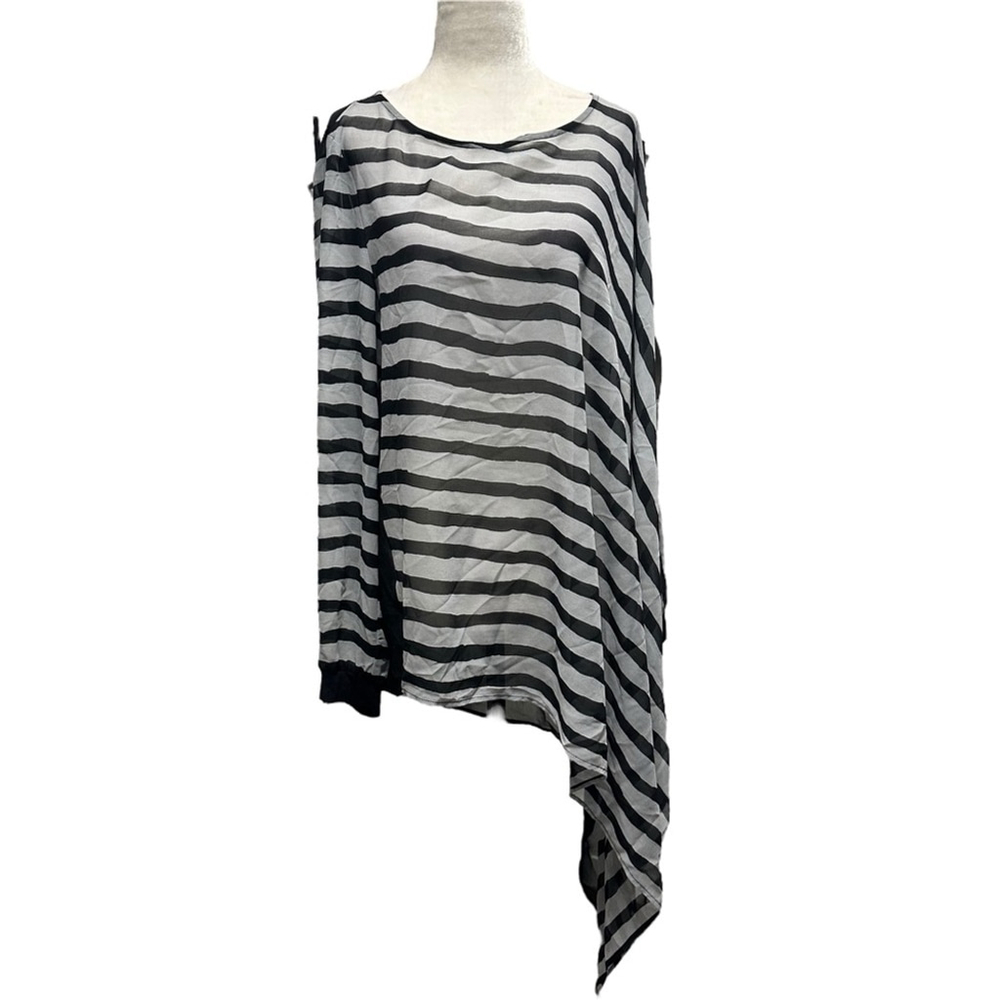 RONAN CHEN Striped Sheer Asymmetrical Top
